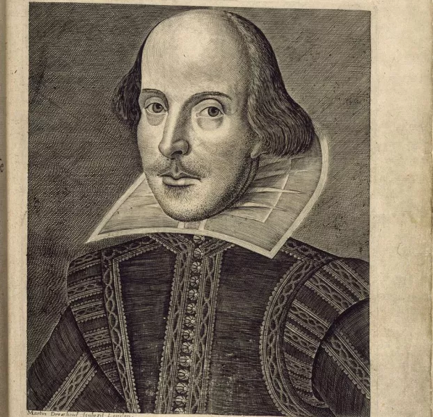 Shakespeare kötet az író képmásával.