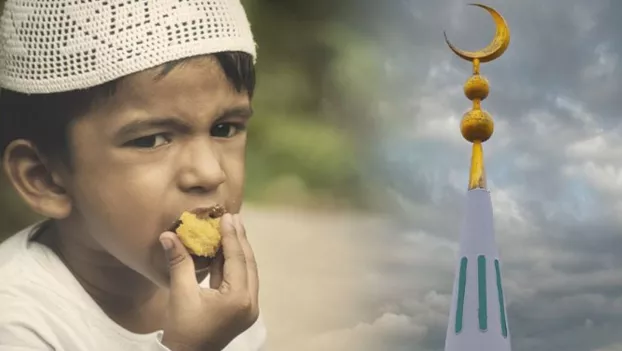 muszlim gyerek - iszlám félhold - illusztráció