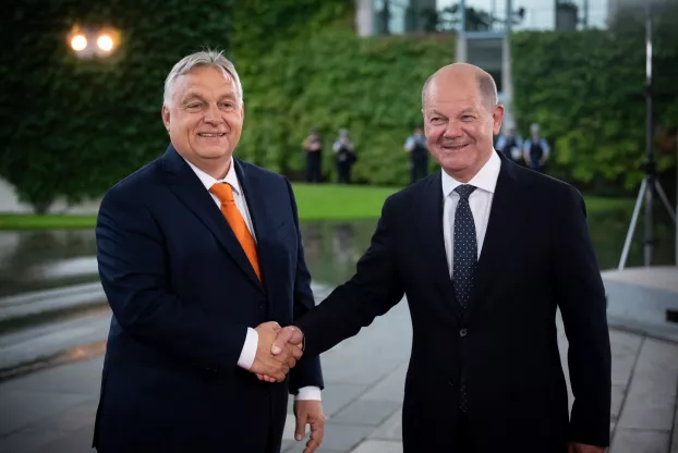 Olaf Scholz kancellár fogadja Orbán Viktor kormányfőt Berlinben 2024. június 21-én. - MTI