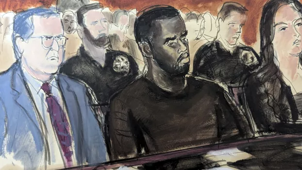 A bírósági rajzon Sean "Diddy" Combs és ügyvédje, Marc Agnifilo 