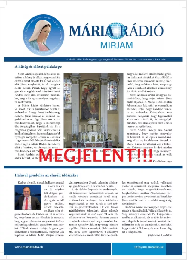 2024-11-07 Mária Rádió Mirjam magazin borító