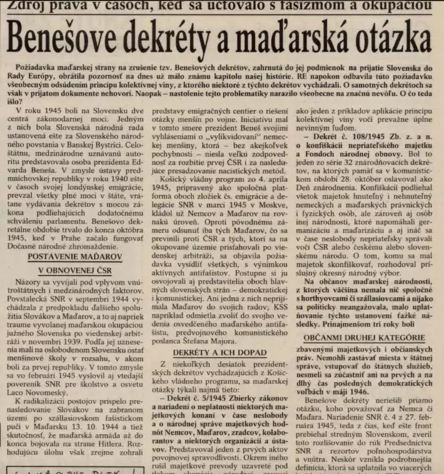 A magyarokról a háború utáni szlovákiai sajtóban - Beneš dekrétumok