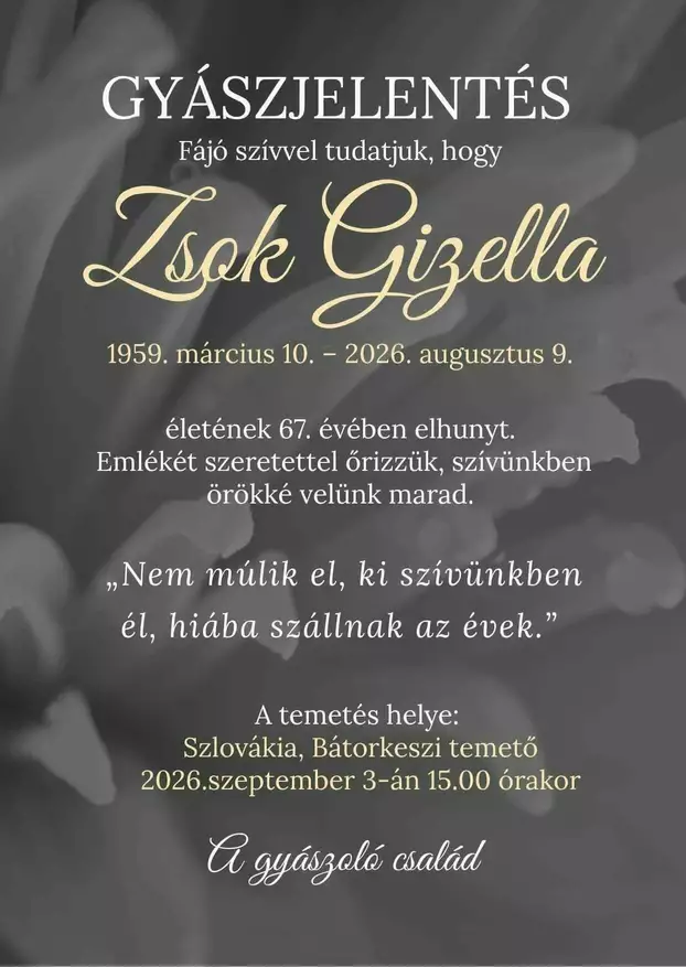 Szeptember 3-án Bátorkeszin vesznek végső búcsút Zsok Gizellától – KÉPEKKEL