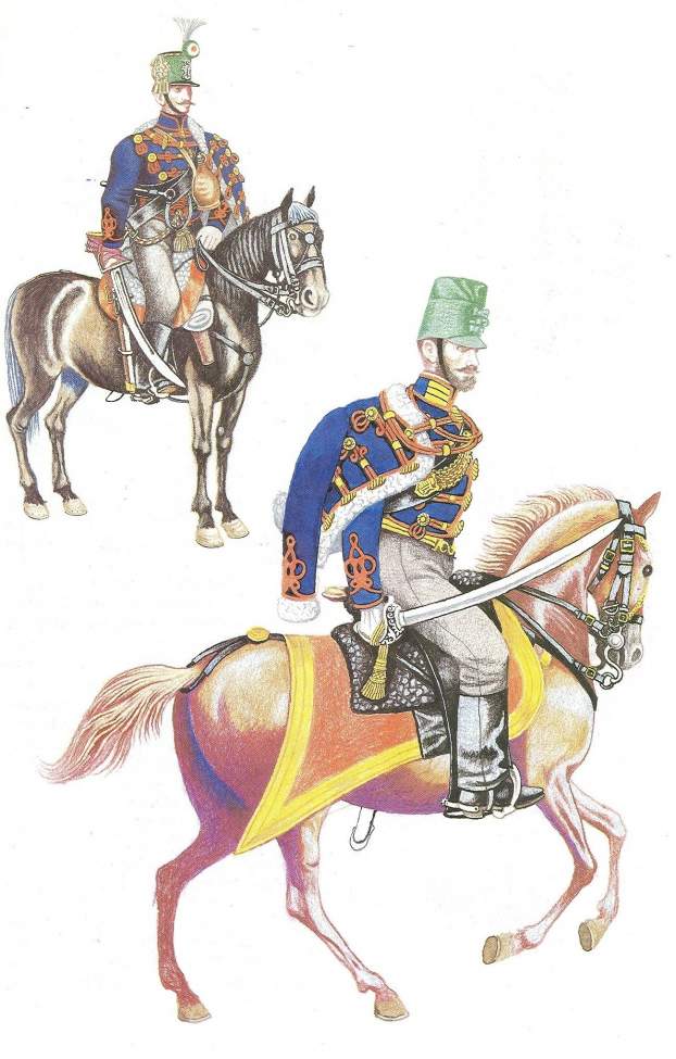 Közhuszár (fent) és százados (lent) a jászkunsági 14. Lehel-huszárezredből (Somogyi Győző grafikája)4. Sebesült honvéd, 1849 (Johann Till festménye)