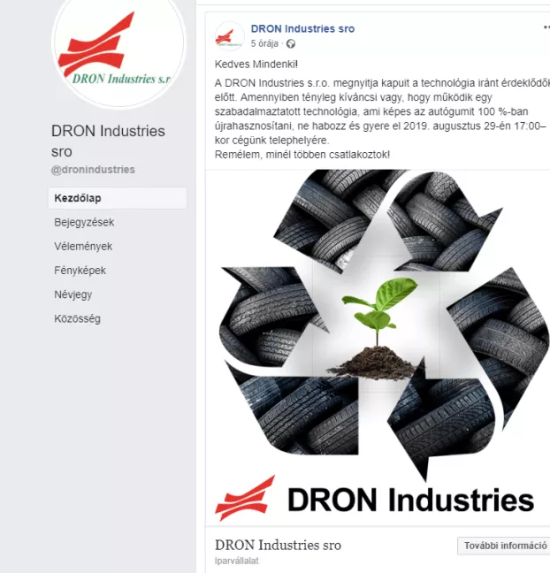 A DRON Industries Kft. Facebook oldalán, augusztus 27-én megjelent közlemény