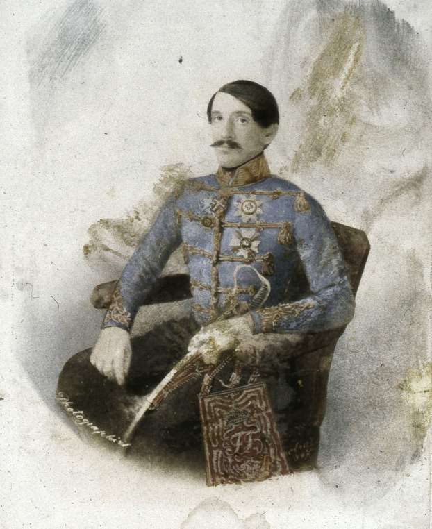 Kiss Ernő ezredesként mint a 2. Hannover-huszárezred parancsnoka. Talbotípia, 1847