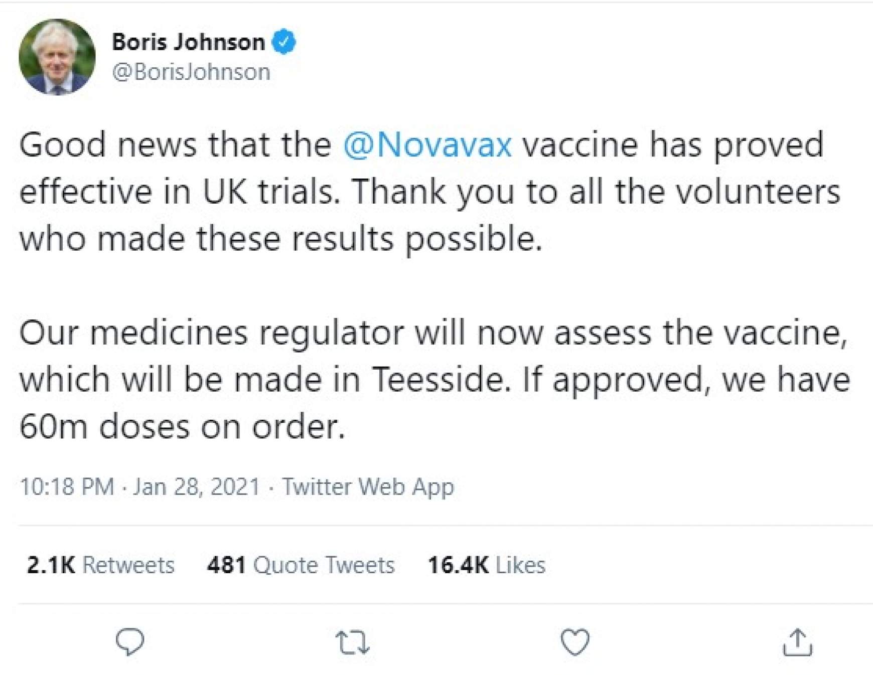 Boris Johnson bejegyzése