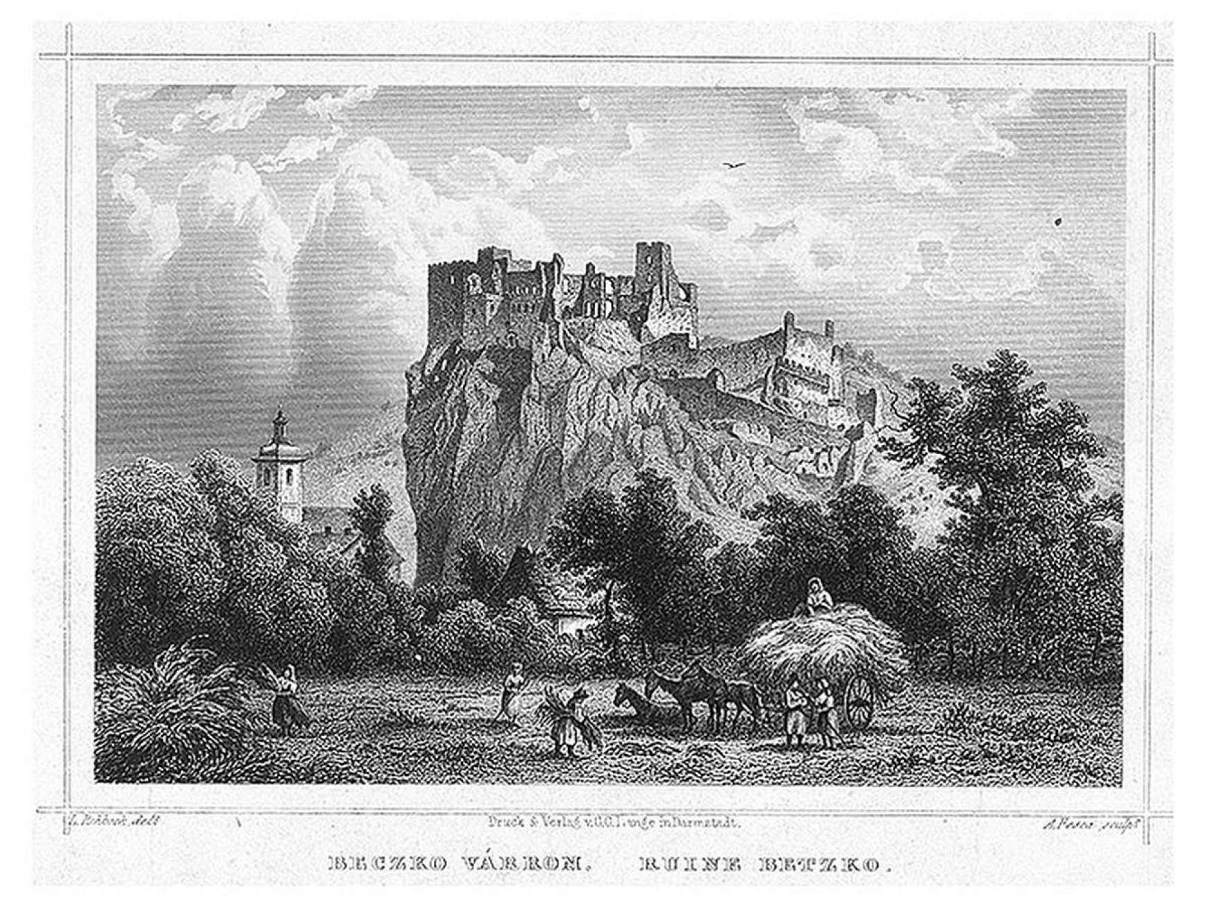 Beckó várának romjai. Ludwig Rohbock litográfiája 1863-ból 