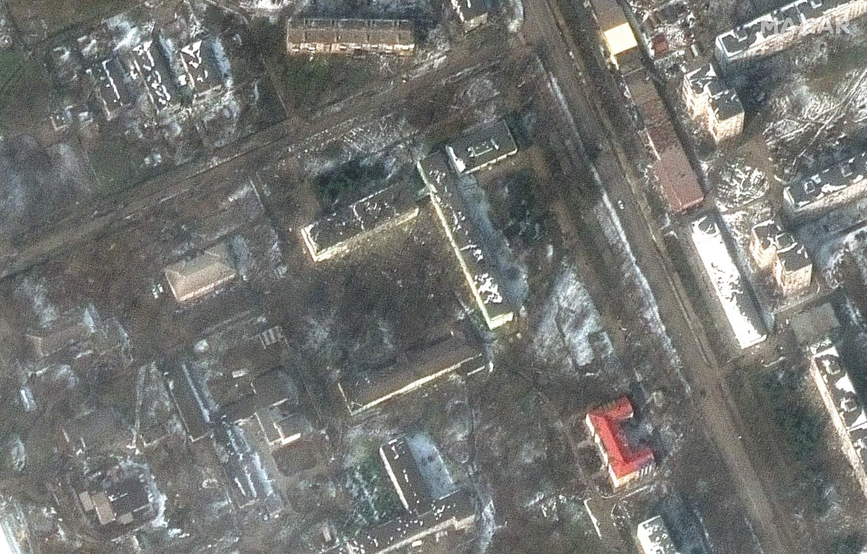 Műholdfelvétel a találatot kapott mariupoli kórházról