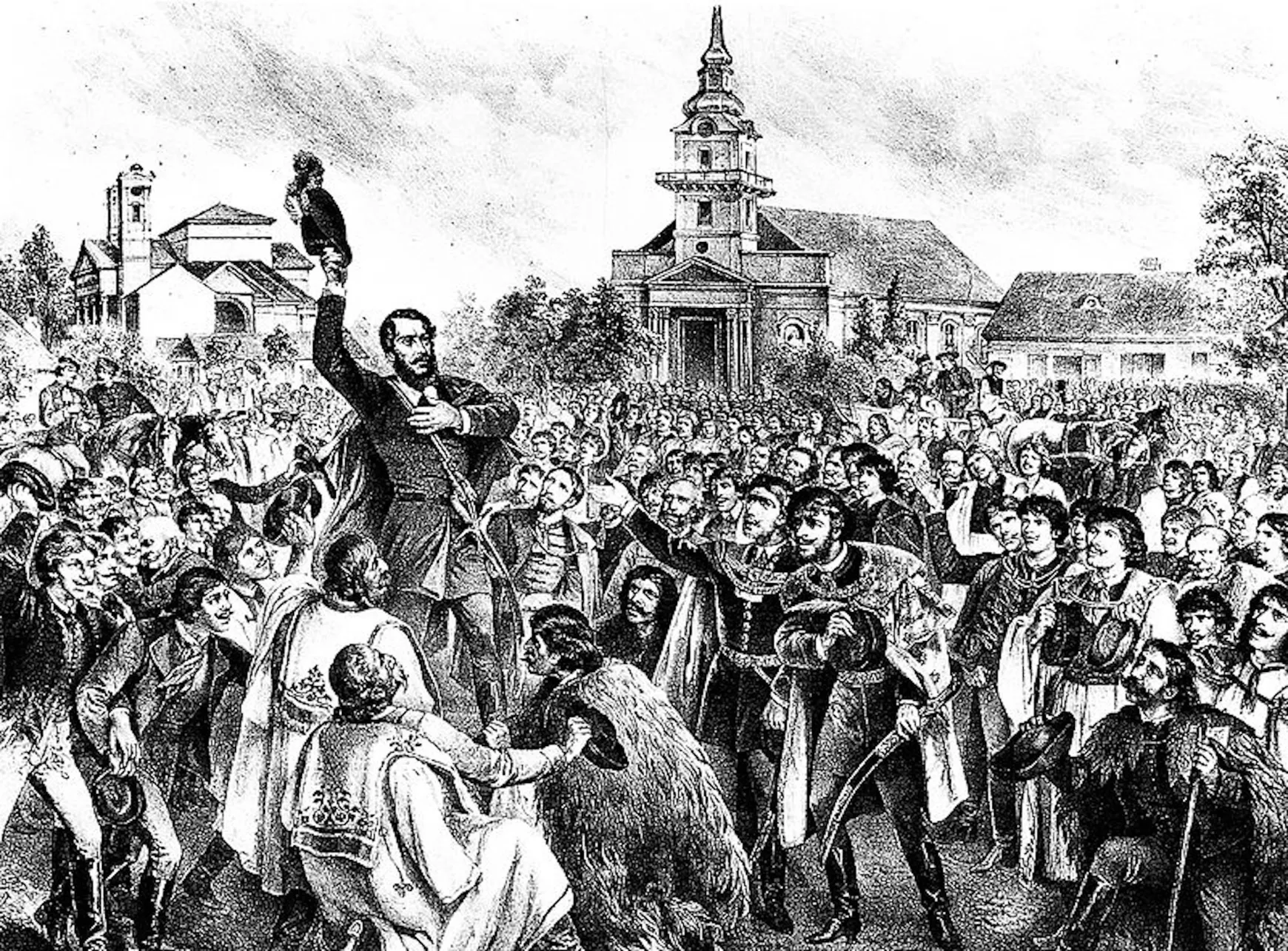 Kossuth Lajos toborzó beszéde Cegléden 1848. szeptember 24-én. Franz Kollarž litográfiája
