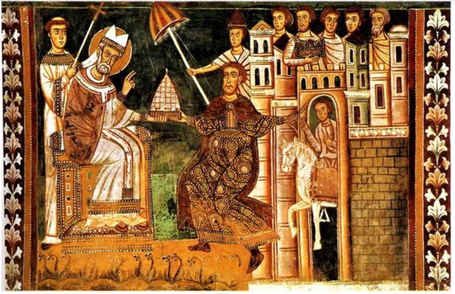Ismeretlen középkori művész: I. Szilveszter és Konstantin,&nbsp; (Szent Szilveszter-kápolna, Négy megkoronázott szent bazilikája, Róma)