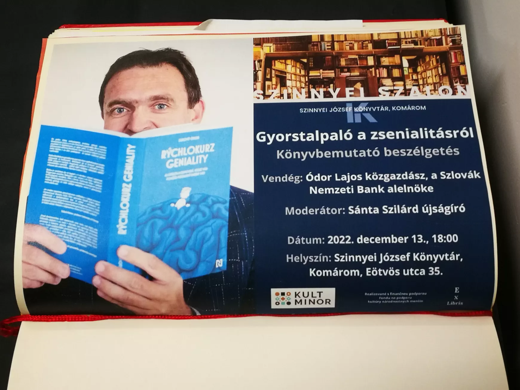  Gyorstalpaló a zsenialitásról – könyvbemutató beszélgetés Ódor Lajossal, a Szlovák Nemzeti Bank alelnökével a Szinnyei József K