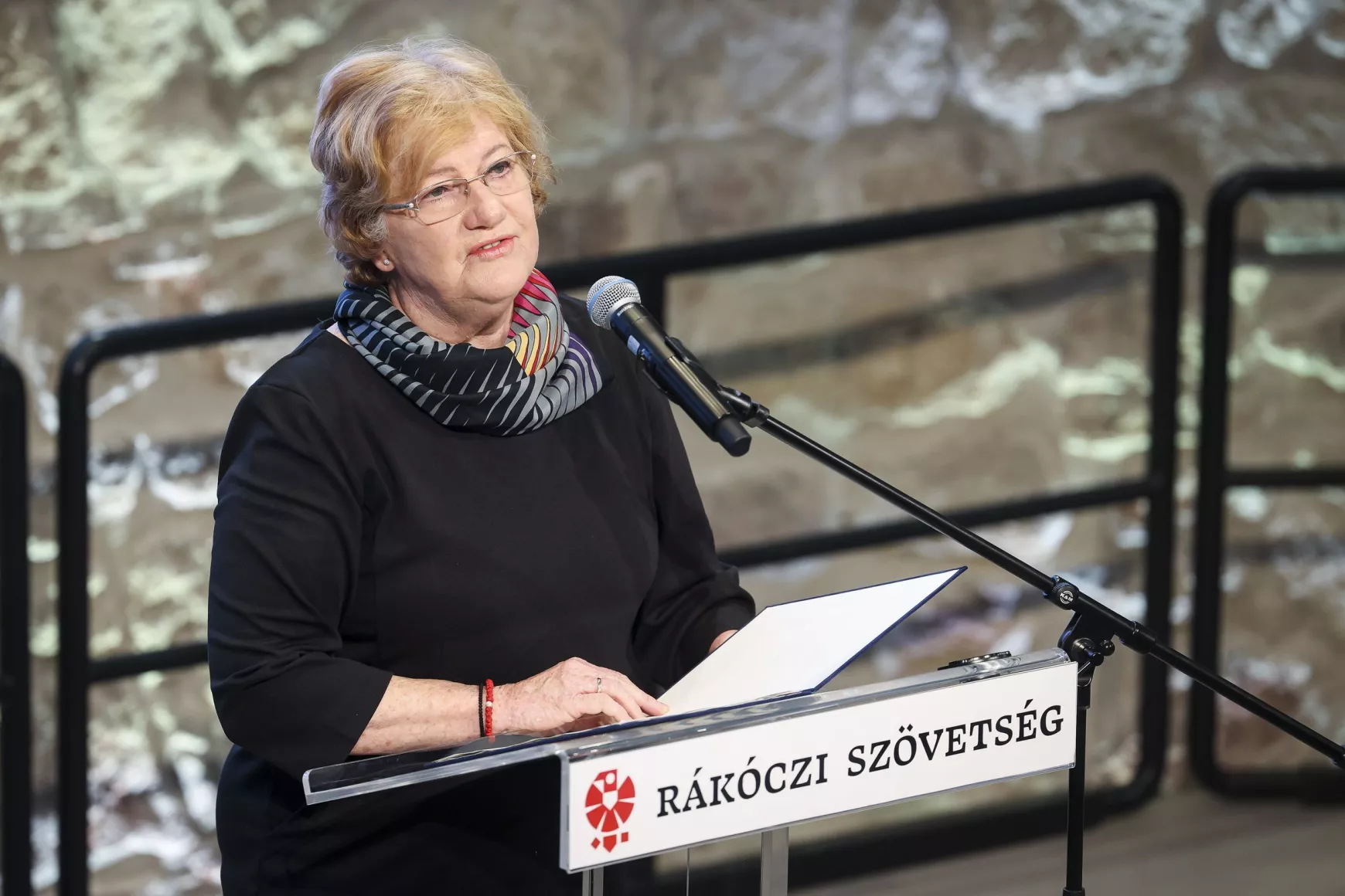 Szili Katalin miniszterelnöki főtanácsadó beszédet mond a Rákóczi Szövetség által szervezett Halzl József Emlékkonferencián.
