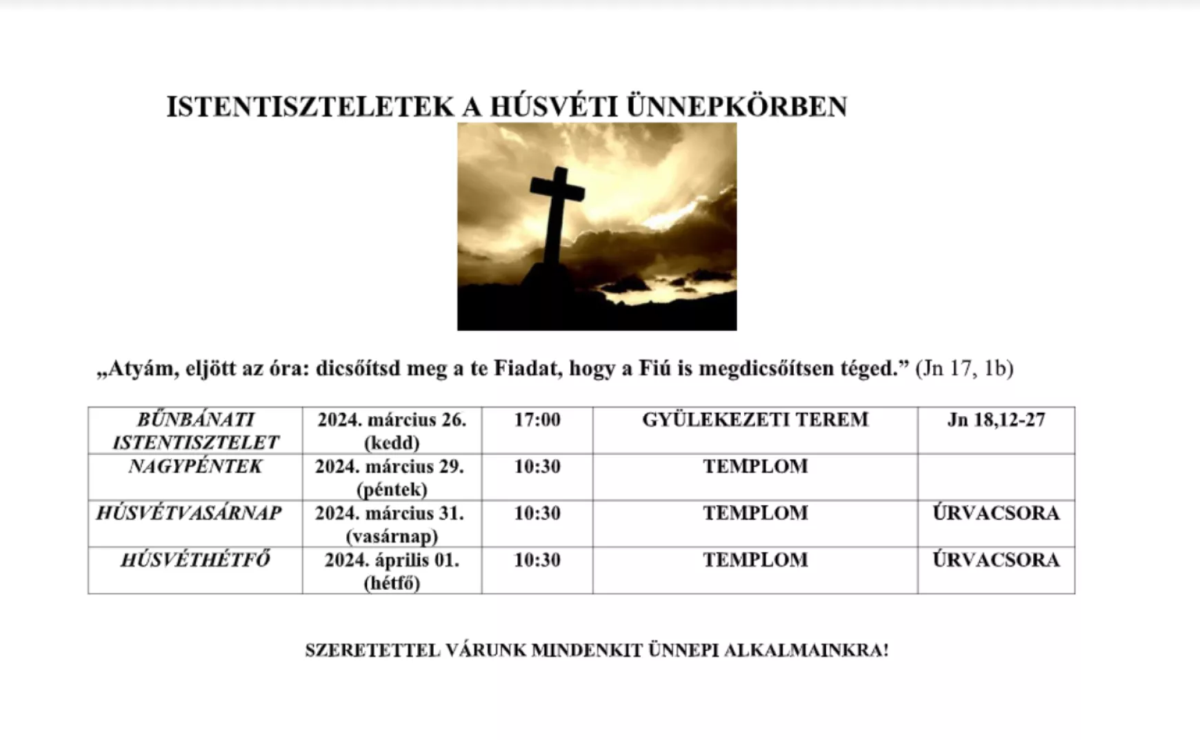 Ünnepi menetrend