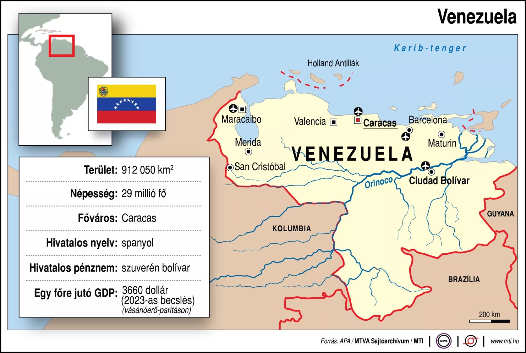 Venezuela térképe adatokkal - 2024.