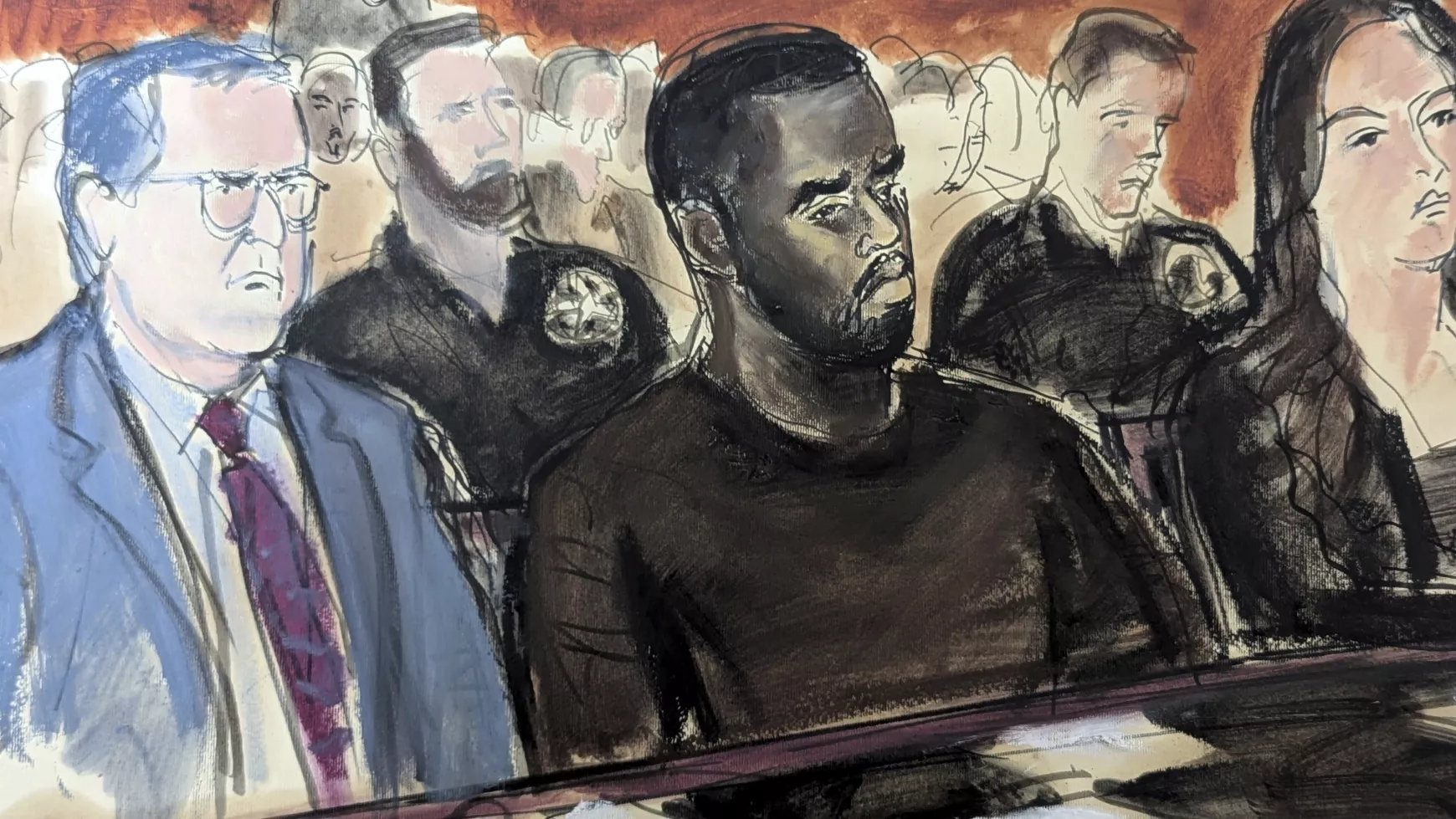 A bírósági rajzon Sean "Diddy" Combs és ügyvédje, Marc Agnifilo 