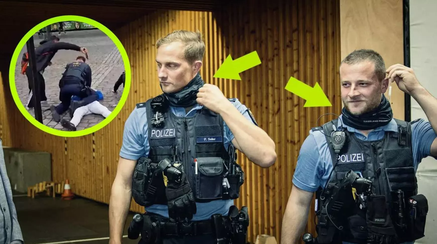 német rendőrök késelés ellen védő sállal