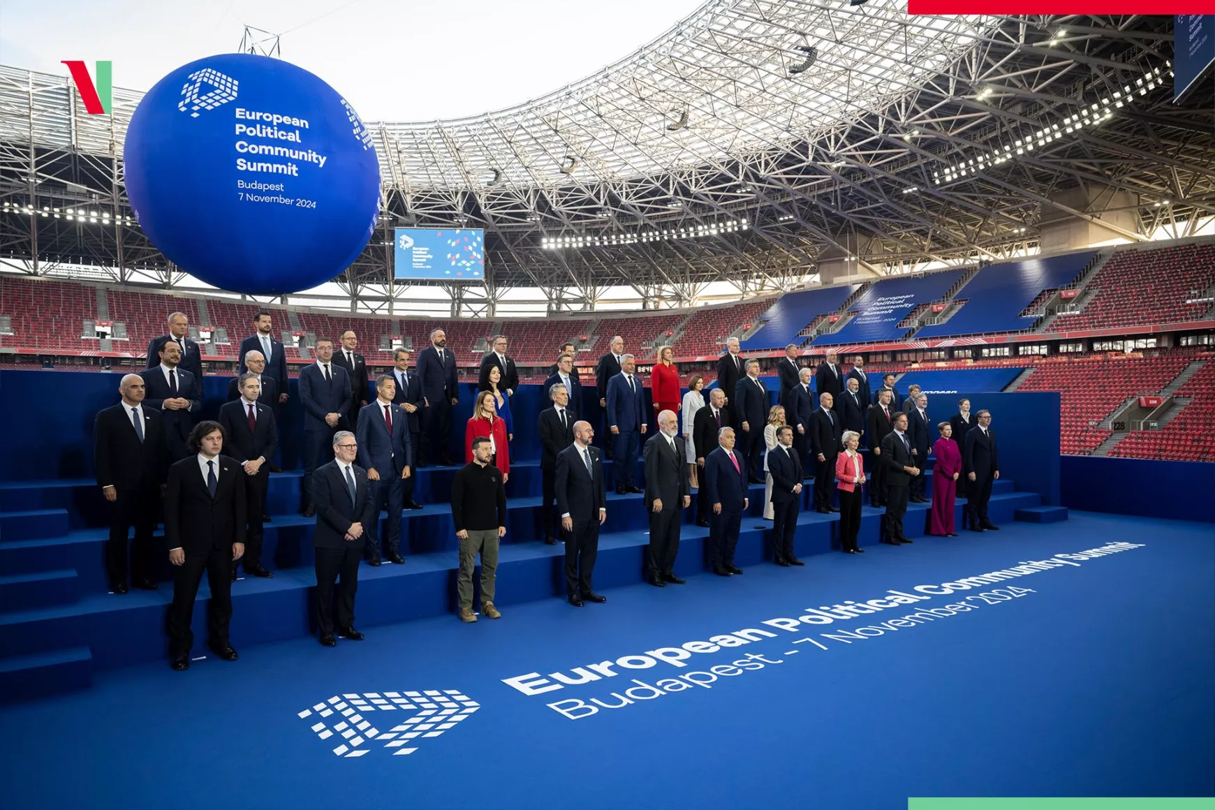 Az európai országok Budapesten tartott csúcstalálkozójának résztvevői  2024 novemberében