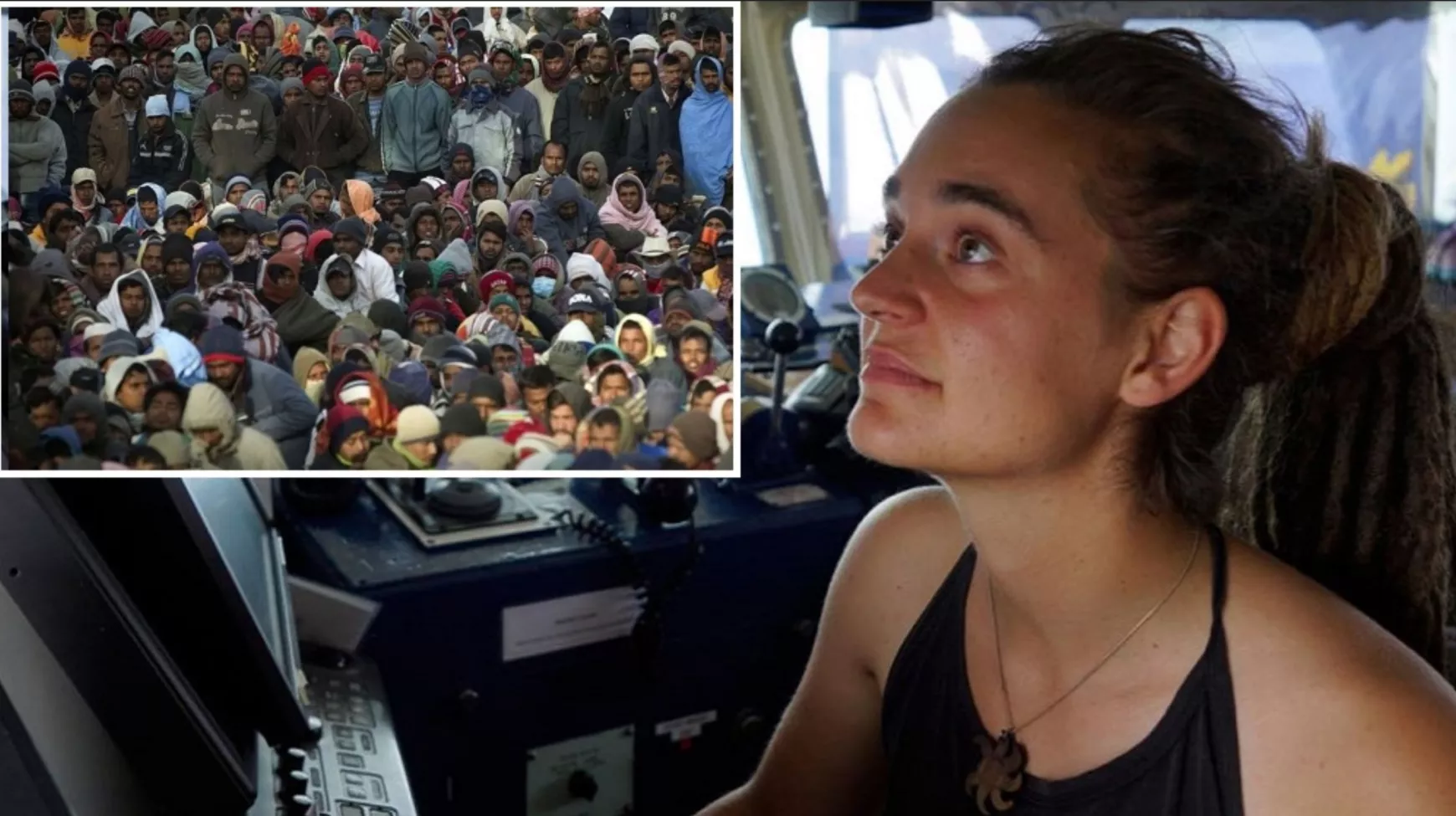 Carola Rackete, a németországi Linke EP képviselője és a Sea Watch 3, migránscsempész hajó korábbi kapitánya - migránsok