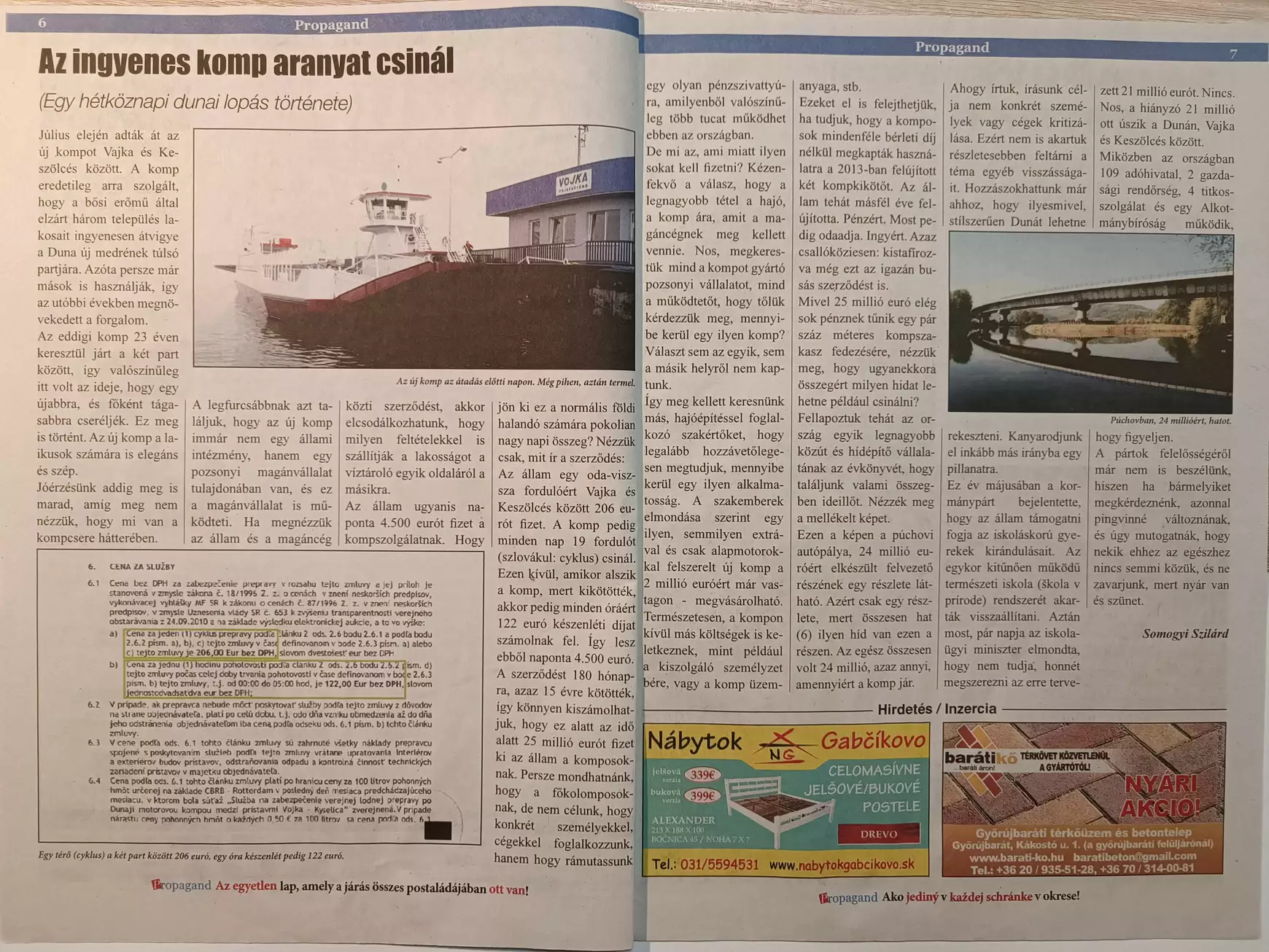 A 2015-ös cikk a vélhetően túlárazott kompról