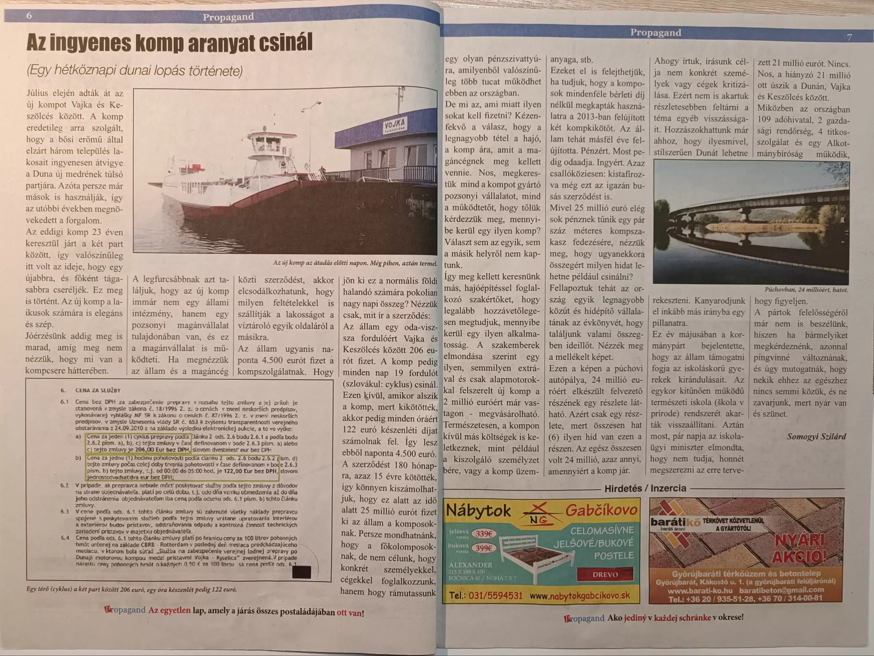 A 2015-ös cikk a vélhetően túlárazott kompról