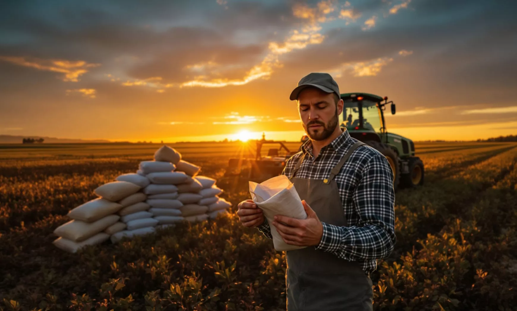 Mezőgazdász - farmer - műtrágya - szántó - illusztráció