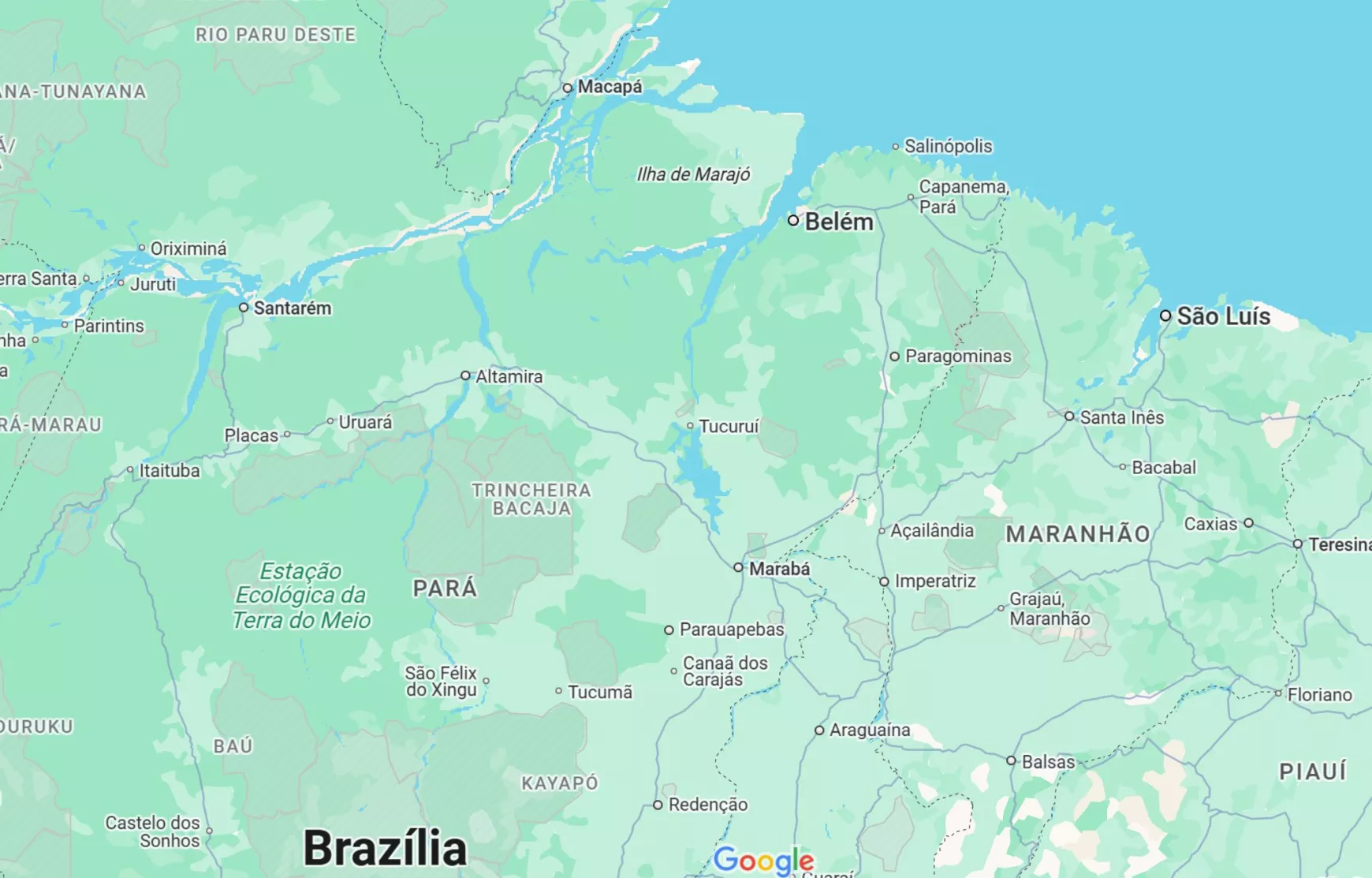 A brazíliai Belém városa a térképen - googlemaps