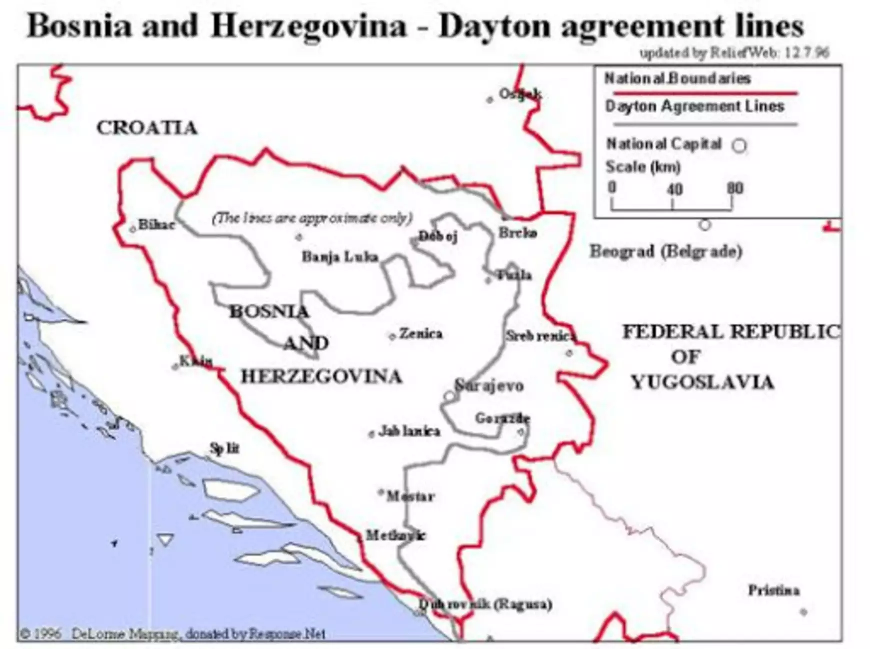 Bosznia és Hercegovina területi behatárolása a Daytoni Egyezmény szerint