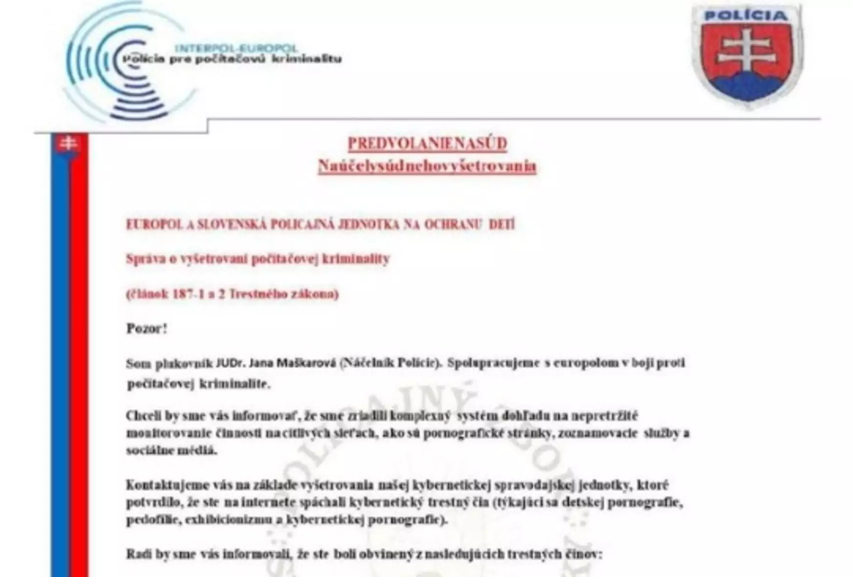 Kamu rendőrségi levél