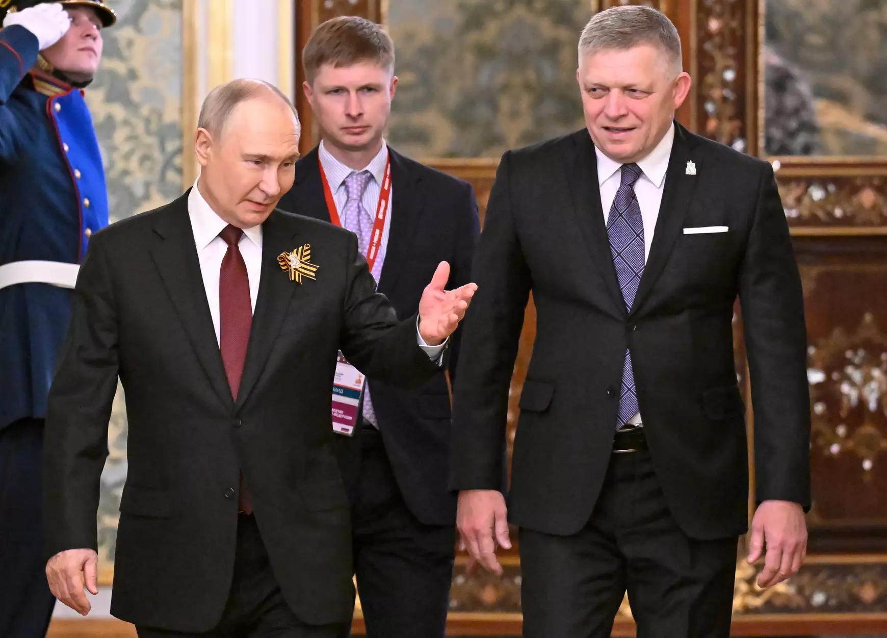 Vlagyimir Putyin és Robert Fico Moszkvában a második világháború befejezésének 80. évfordulója alkalmából rendezett megemlékezésen - TASR
