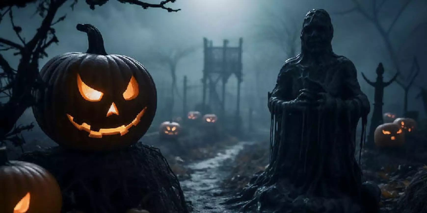 Halloween - halottak napja - világító tök - temető