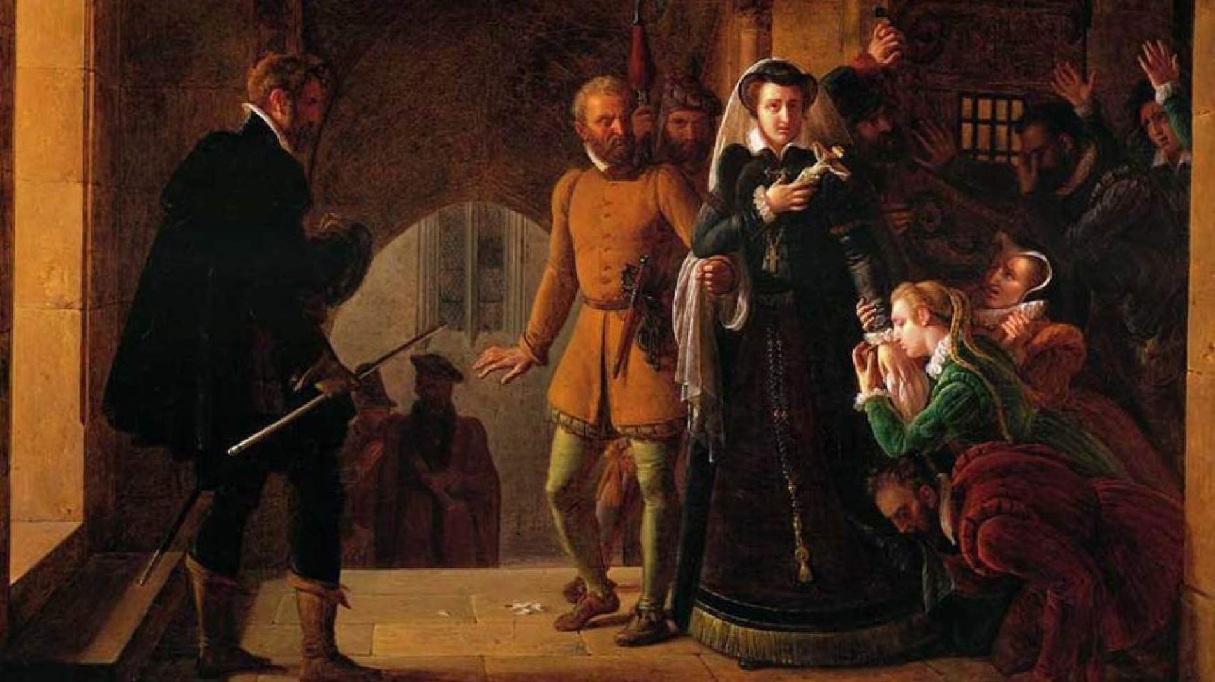 A vesztőhelyre tartó Stuart Mária búcsúzik hűséges alattvalóitól (Pierre-Hénri Revoil festménye)