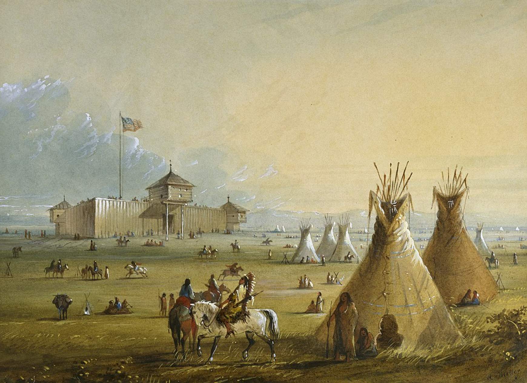 Fort Laramie Alfred Jacob Miller festményén. A háborút megelőzően az indiánok gyakran töltötték a telet az erőd környékén