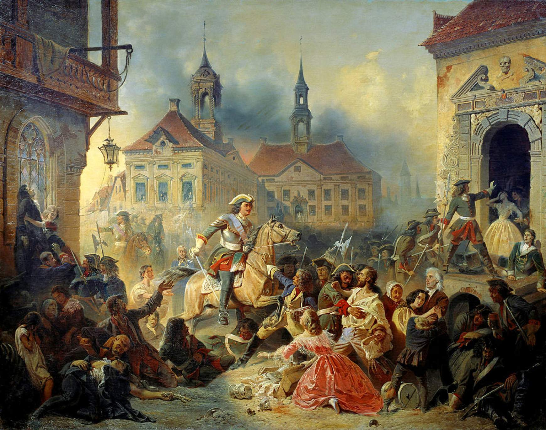 Péter cár leállítja Narva fosztogatását, Nikolay Sauerweid festménye