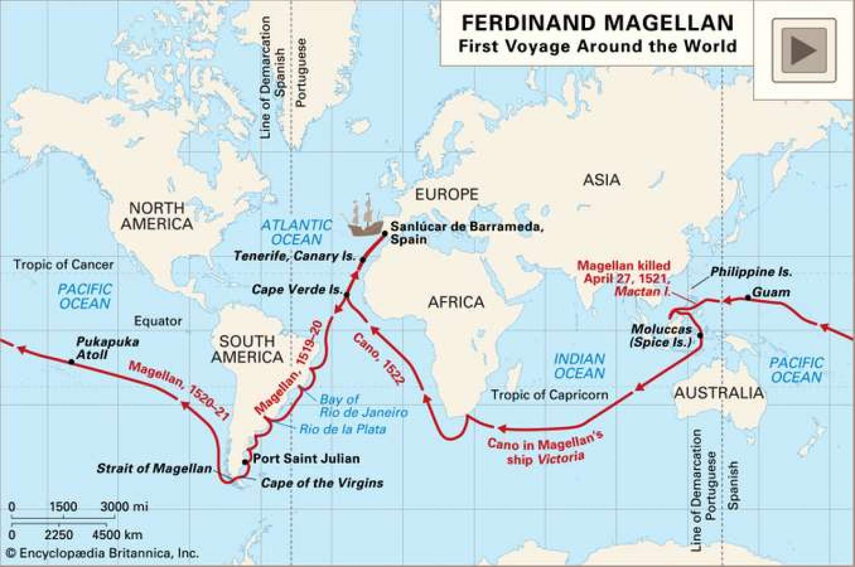 Magellán expedíciójának útvonala